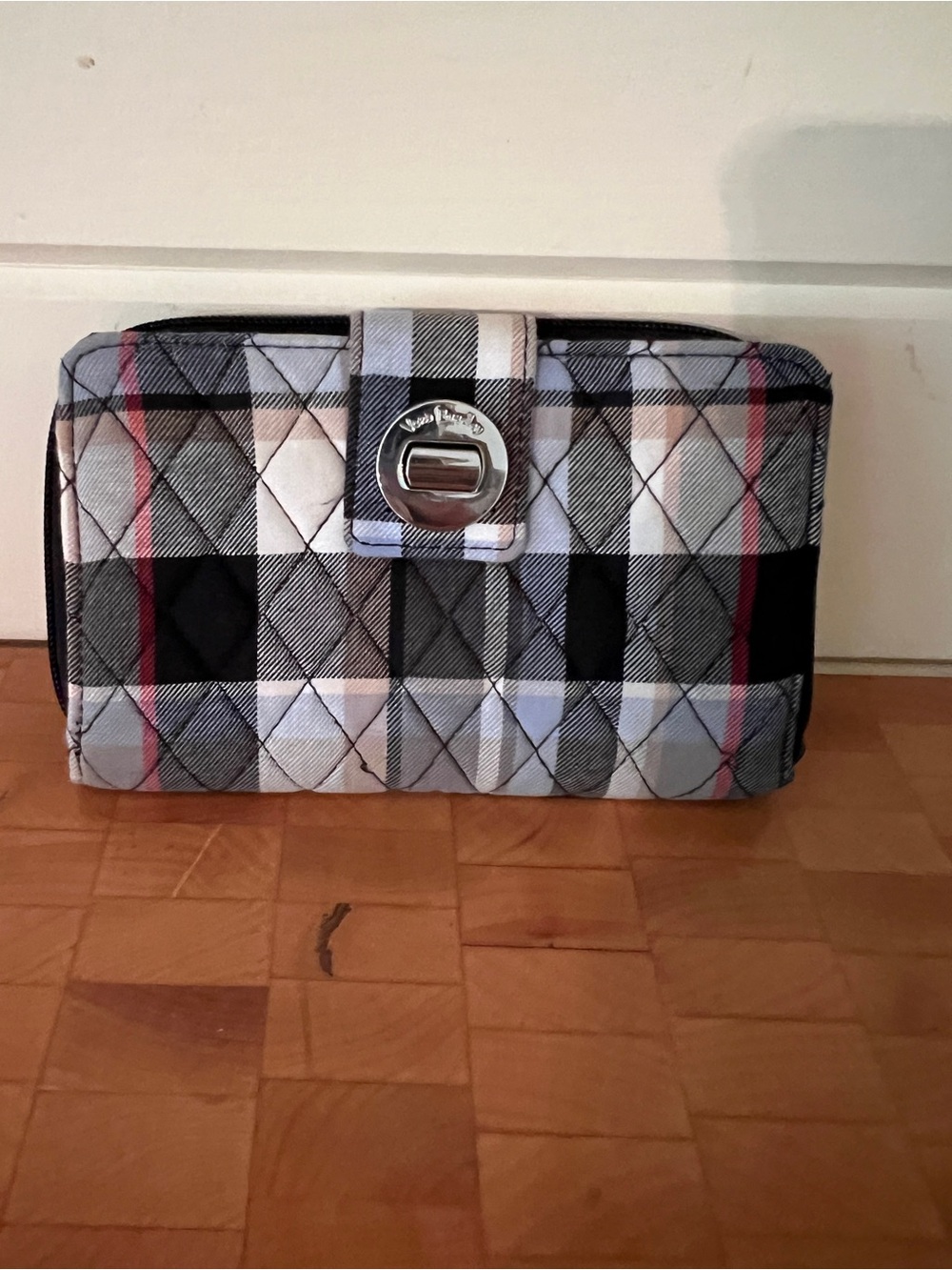 Vera Bradley Quilted Plaid Wallet in Black, Gray & Pink Accents